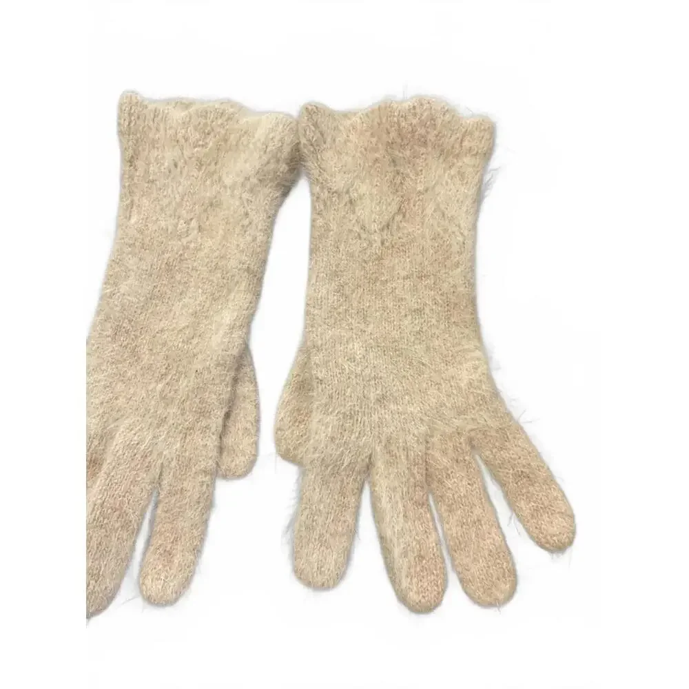 Vintage Angora/Wool Beige Gloves/Ruffle detail for Women
